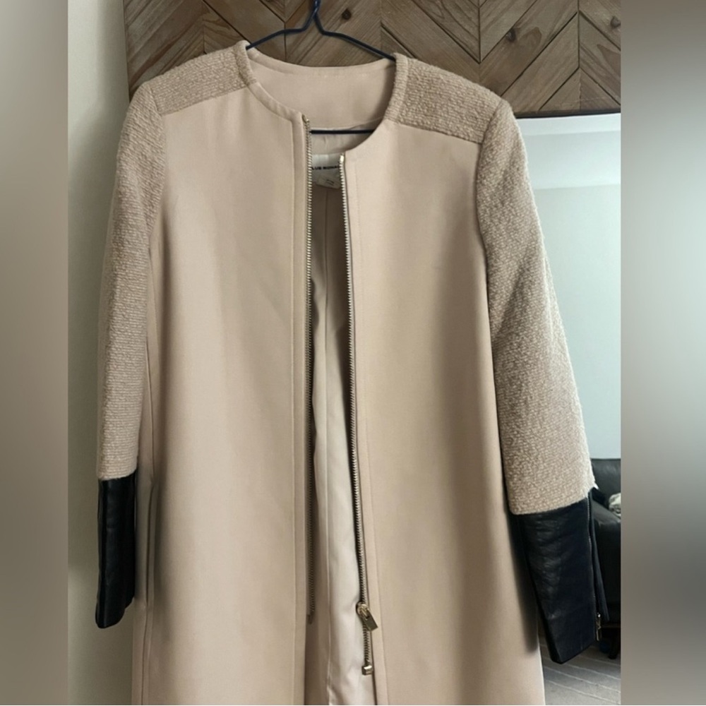 Club Monaco Cream Pea Coat with Black Leather Cuffs